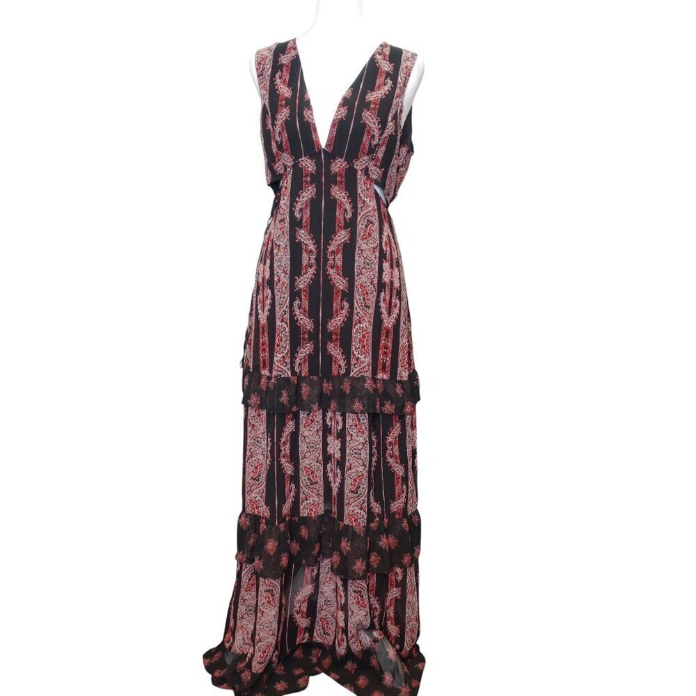 Avec Les Filles Paisley Printed Tiered Maxi Dress Beach boho Women's size 4 NWT - Picture 3 of 13